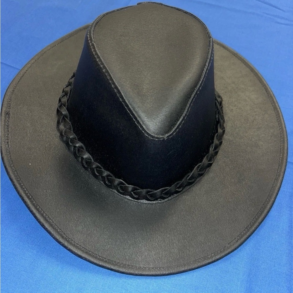 Vintage Dollywood DW Cowboy Hat Black Genuine Leather Cowboy Western Hat Large